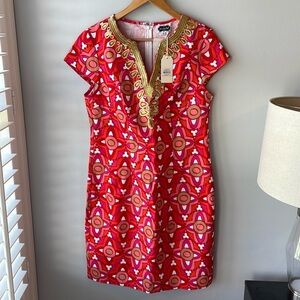 NWT Mud Pie Jackie Sheath Red and Gold‎ Dress